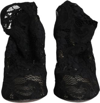 Dolce & Gabbana Black Lace Stretch Heels Mid Calf Boots Womens Shoes (Pre-Owned)