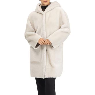 Gorski Merino Genuine Shearling Hooded Jacket in Cream at Nordstrom, Size X-Small