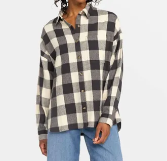 Roxy Lets Get Away Long Sleeve Shirt In Phantom Be Bold Plaid