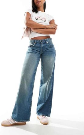 Motel parallel leg low rise jeans in vintage blue green