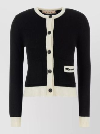 Marni wool blend cardigan contrast trim pockets