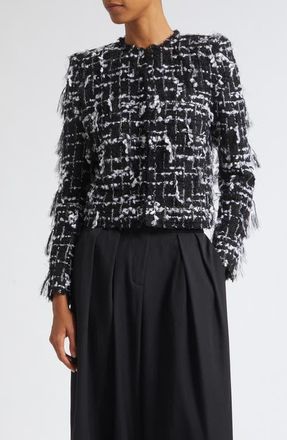 Balmain Check Fringe Tweed Crop Jacket in Eab Blk/white at Nordstrom, Size 38