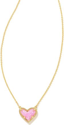 Kendra Scott Womens Ari Heart Pendant Necklace In Bubblegum Pink Lab Grown Opal