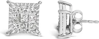 House of Brilliance Sterling Silver 1.0 Cttw Princess Diamond Composite Square Stud Earrings