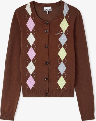 Ganni Tiramisu Cardigan in Argyle - Size XS Organic Cotton