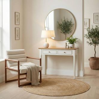 Furniturebox Belle Oak Wood & Cream Console Table