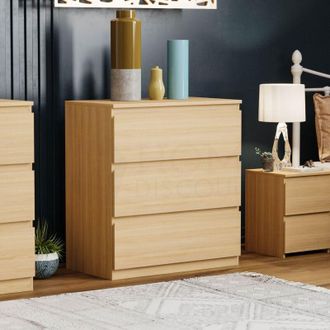 Home Discount Denver 3 Drawer Chest of Drawers Bedroom Storage Furniture, Pine