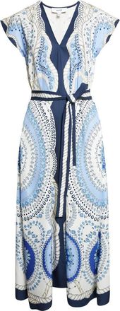 Reiss Scarf Print Midi Dress in Ivory/Blue at Nordstrom, Size 14 Us