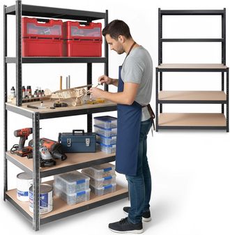 OEM Banco Da Lavoro Con Ripiani In Metallo, 180 X 100 X 60 Cm, Modello Humberg Hr-855, Nero