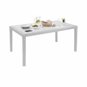 Dmora Mesa De Jard&iacute;n Dfelic, Mesa Rectangular Fija, Mesa De Jard&iacute;n Multiusos Efecto Rat&aacute;n, 100% Made In Italy, 138x78h72 Cm, Blanco - Dmora