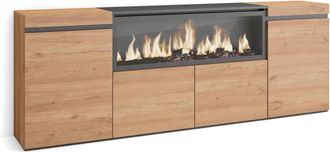 Skraut Home Aparadores Para Sal&oacute;n, Gran Capacidad De Almacenaje, 210, 4 Puertas, Chimenea El&eacute;ctrica Xxl, Estilo Moderno, Roble - Skraut Home