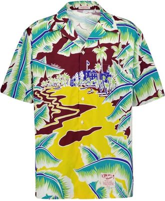 Valentino Garavani Kust Grafische Print Korte Mouw Overhemd - Heren - Korte mouwen Overhemden - Veelkleurig - XL - Katoen - Overhemden