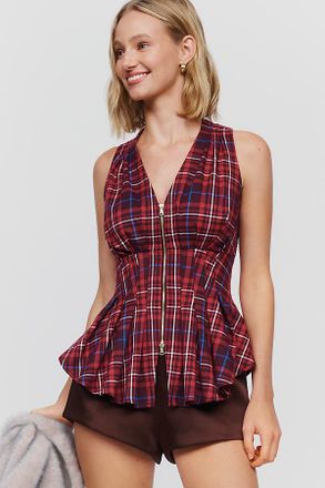 Maeve Viki Zip Front Peplum Top