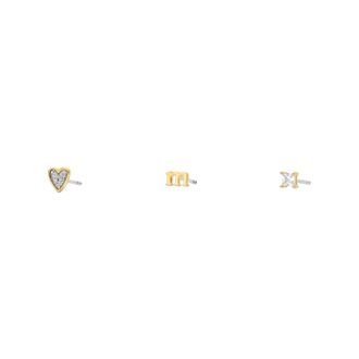 Fossil Womens Initials Gold-Tone Brass Stud Earring Set