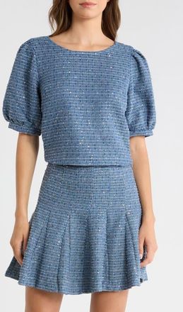 Sugarlips Crop Tweed Top in Blue at Nordstrom, Size X-Large
