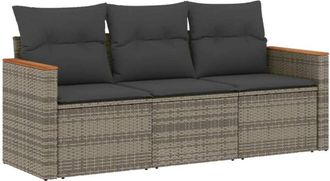 vidaXL Set De Sof&aacute; De Jard&iacute;n 3 Pzas Y Cojines Rat&aacute;n Sint&eacute;tico Gris Vidaxl