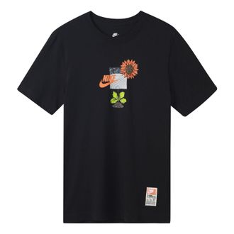 Nike Mens Nike Logo Plant Pattern Printing Round Neck Casual Short Sleeve Black T-Shirt DQ1034-010