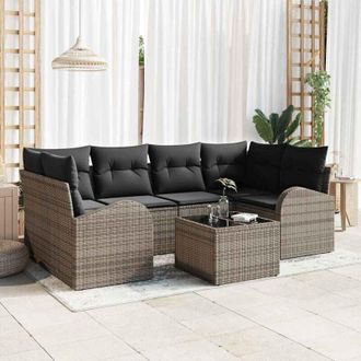 vidaXL Vidaxl - Conjunto De Sof&aacute; De Jard&iacute;n 7 Pcs Gris 55 X 55 X 37 Cm Polirat&aacute;n