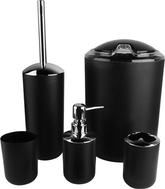 OEM Juego De Accesorios De Ba&ntilde;o, Portacepillos De Dientes, Papelera, Dispensador De Jab&oacute;n (negro), 6 Piezas/juego
