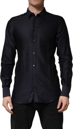 Dolce & Gabbana Black Dotted Cotton Collared GOLD Dress Mens Shirt