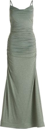 Vera Mont Kleedjes, Dames, Groen, S, Elegante Avondjurk met Watervalhalslijn