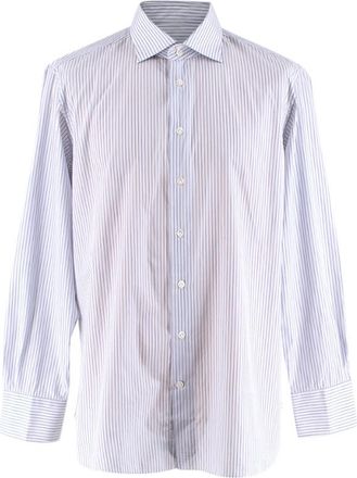 Emanuele Maffeis White & Blue Striped Cotton Tailored Shirt Size XL
