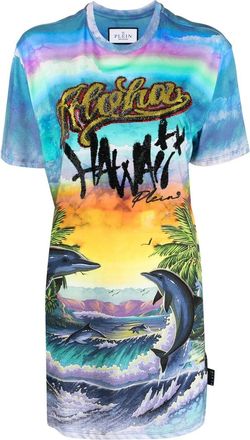 Philipp Plein graphic-print short-sleeved T-shirt - women - Cotton - S - Blue
