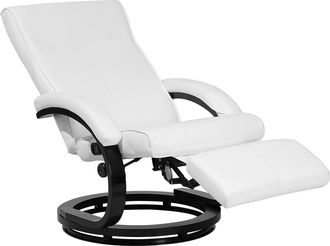 Beliani Sill&oacute;n Reclinable De Piel Sint&eacute;tica Blanca Respaldo Alto Ajustable Base De Madera Reposapi&eacute;s Extra&iacute;ble Dise&ntilde;o Moderno Might