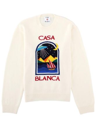 Casablanca Cream Wool Sweater With Graphic Landscape Design