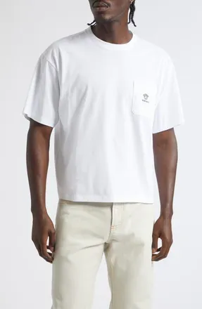 Versace Embroidered Cotton Jersey Pocket T-Shirt in Optical White at Nordstrom, Size Xx-Large