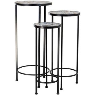 Wanderlust Deco Soporte Set 3 Pzas De Mosaico Y Forja Negro D30x68h-d25x57h-d20x51h Cm