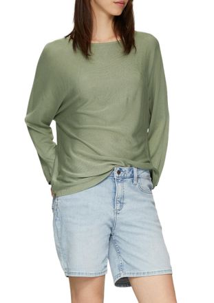 QS by s.Oliver Rundhalspullover QS, Damen, Gr. S, gr&uuml;n (sage gr&uuml;n), Strick, Obermaterial: 55% Viskose, 45% Polyacryl, unifarben, regular fit taillenbedeckt, Rundhals