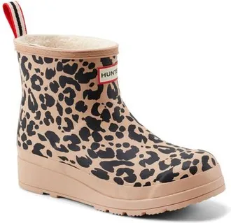 Hunter Play Short Faux Shearling Lined Waterproof Rain Boot in Natural at Nordstrom, Size 10