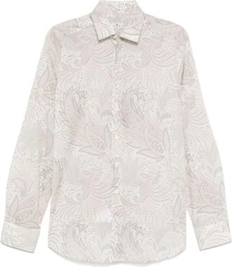 Etro Rome Overhemd met Bladprint - Heren - Casual Overhemden - Grijs - 2XL - Overhemden