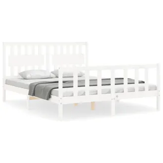 Berkfield Home Bed Frame with Headboard White 160x200 cm Solid Wood