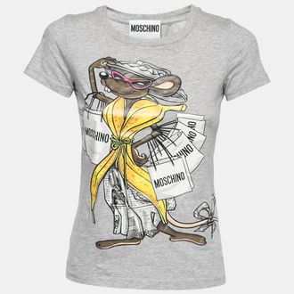 Moschino Couture Grey Shopaholic Mouse Print Cotton T-Shirt