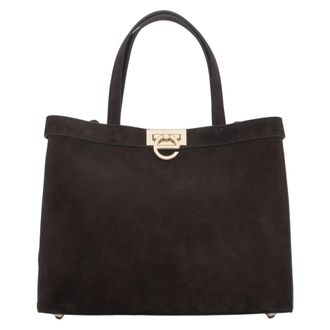 Estro & Luminara Tote Bags, female, Brown, Size: ONE SIZE Velour Tote Bag with Gold Hardware