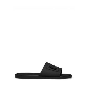 Dolce & Gabbana Zwarte rubberen strandslippers met uitgesneden logo - Heren - Sandalen - Zwart - 41 EU - Schoenen