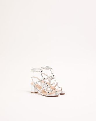 Valentino Garavani Sandalo Rockstud In Vitello Laminato 60Mm Donna SILVER 35.5