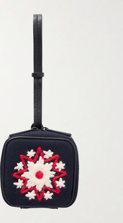 Moncler Pochette Mini In Twill Con Finiture In Pelle E Ricamo - Blu