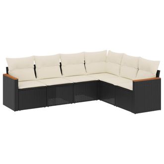 vidaXL Vidaxl - Set De Sof&aacute;s De Jard&iacute;n 6 Piezas Y Cojines Rat&aacute;n Sint&eacute;tico Negro