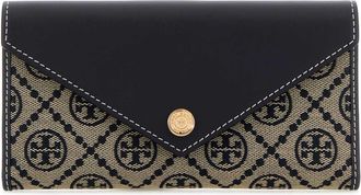 Tory Burch Tory Burch Embroidered Canvas T Monogram Envelope Wallet