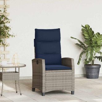vidaXL Vidaxl - Silla De Jard&iacute;n Reclinable Con Mesa Auxiliar Rat&aacute;n Gris