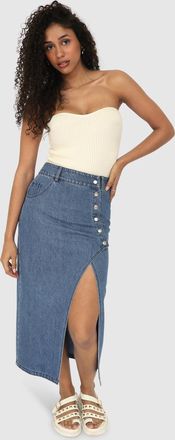 Belle & Bloom Cant Forget You Denim Midi Skirt