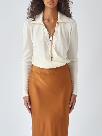 Elisabetta Franchi Long-Sleeved Blouse with Metallic Mesh Details