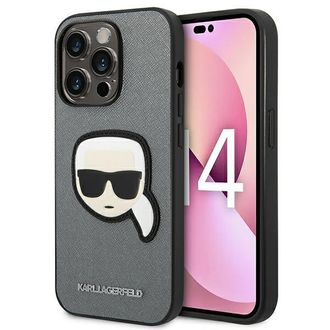 OEM Karl Lagerfeld Klhcp14lsapkhg Iphone 14 Pro 6.1 Plata/estuche R&iacute;gido Plata Saffiano Parche De La Cabeza De Karl