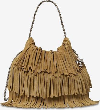 Tory Burch Handgefertigte Wildleder-Handtasche mit Fransen Fleming