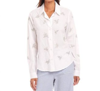 Karen Kane Embellished Button-Up Shirt In Off White