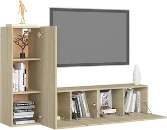 Berkfield Home Practical 3 Piece TV Cabinet Set Sonoma Oak Engineered Wood in Light Brown