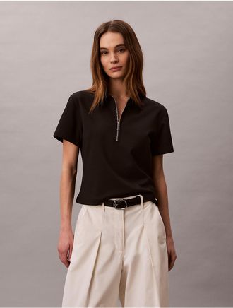 Calvin Klein Womens Ponte Polo T-Shirt - Black - XS